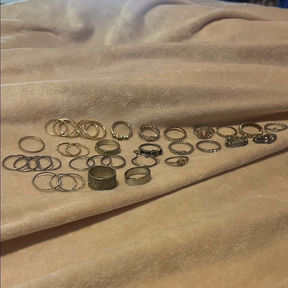 Random Gold, Green, and Silver Ring Set
